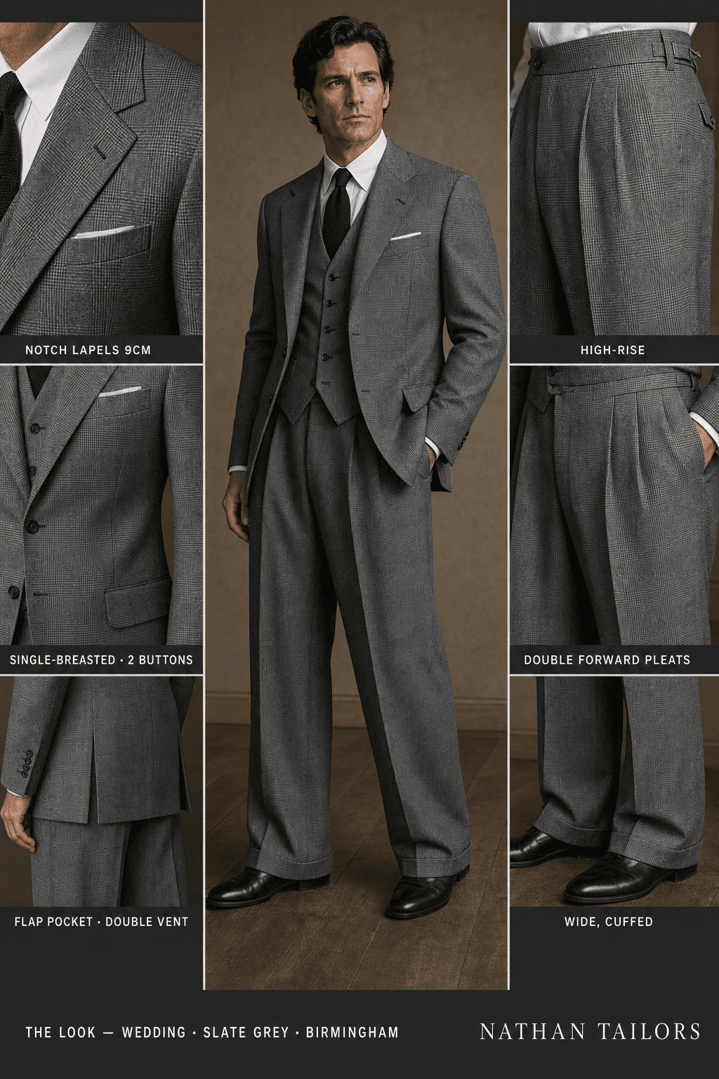 slate grey glen plaid single-breasted notch-lapel online custom suit — designed online at RemoteSuit. Made-to-measure online custom suit available from $149.