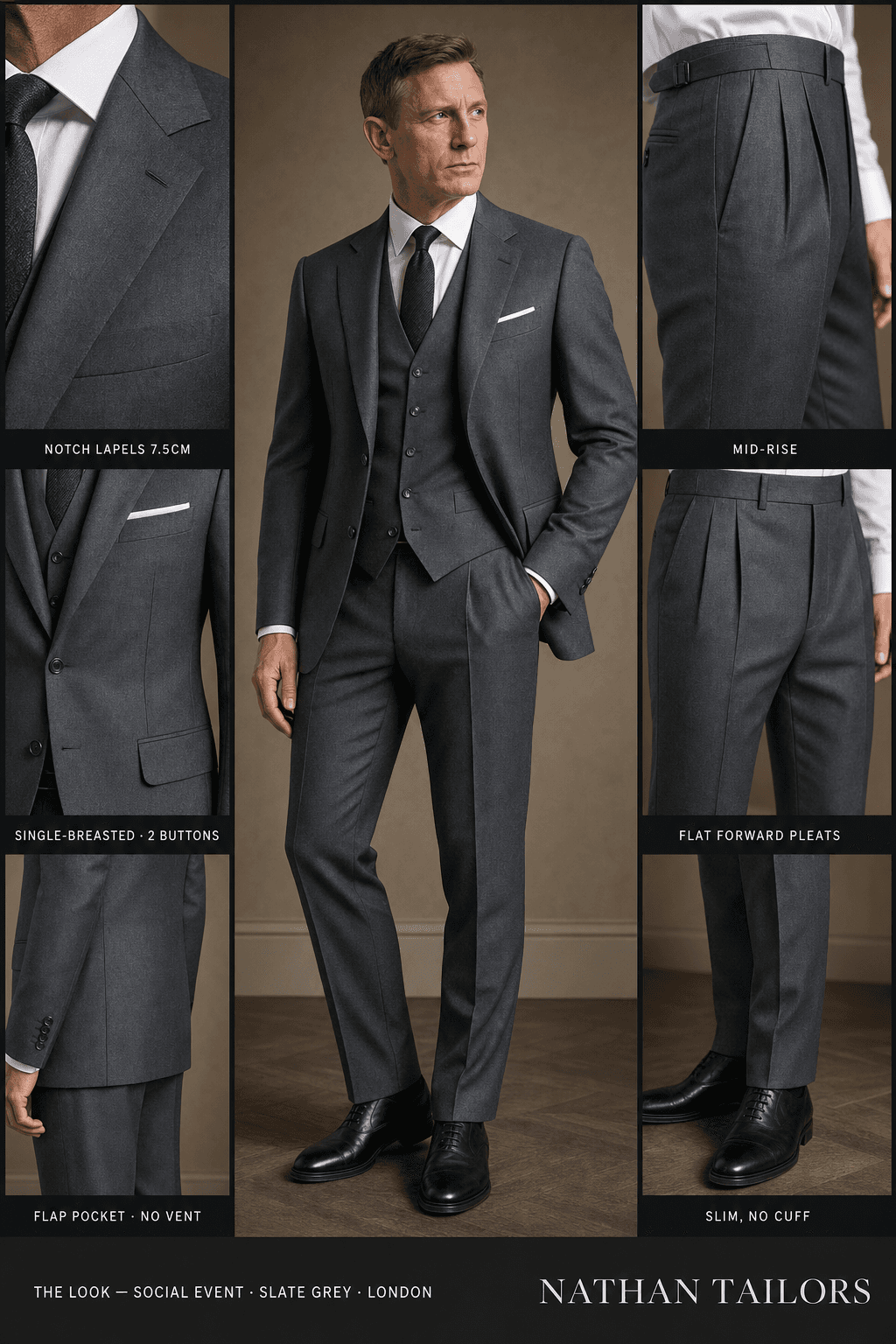 slate grey single-breasted notch-lapel online custom suit — designed online at RemoteSuit. Made-to-measure online custom suit available from $129.
