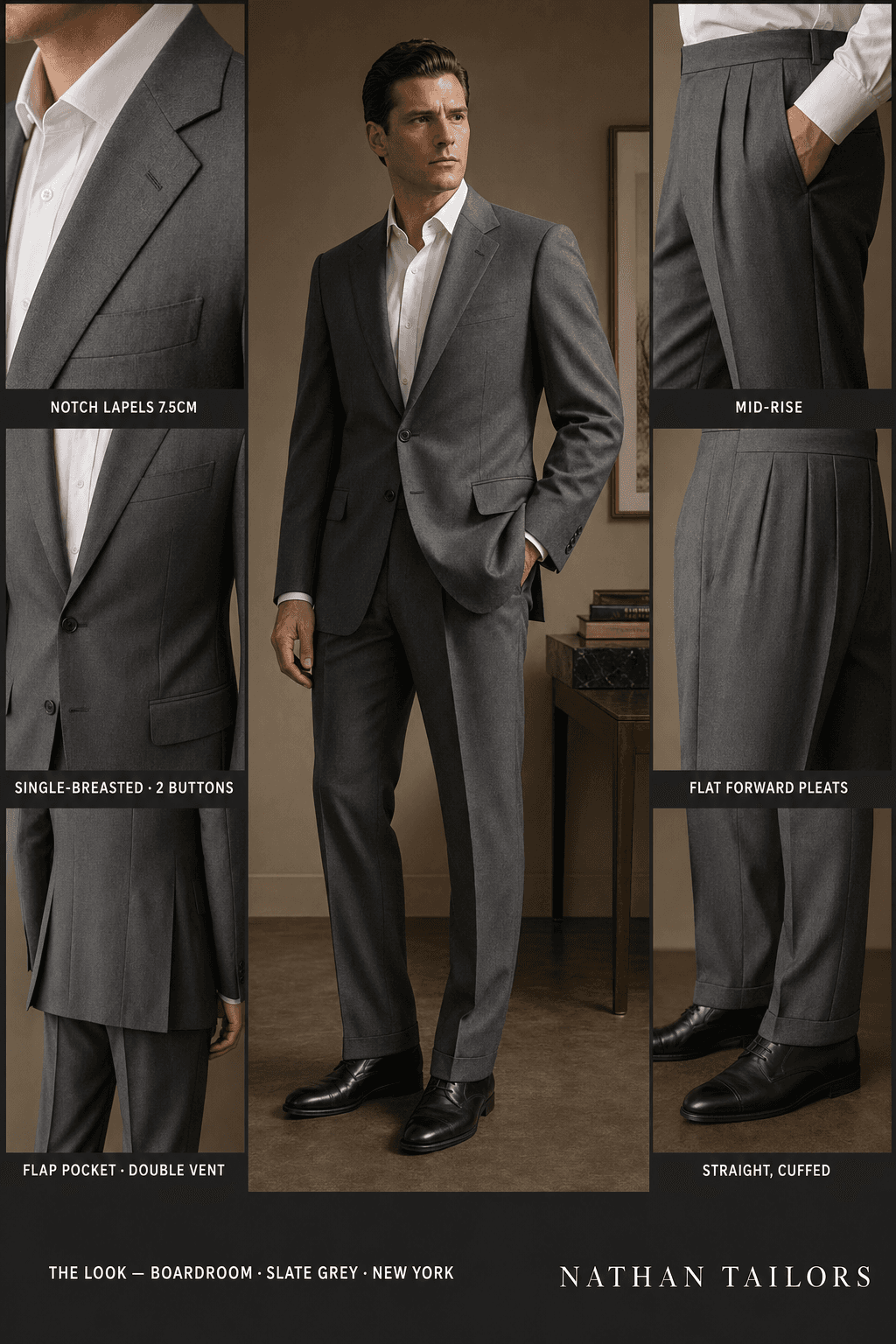 slate grey single-breasted notch-lapel online custom suit — designed online at RemoteSuit. Made-to-measure online custom suit available from $109.