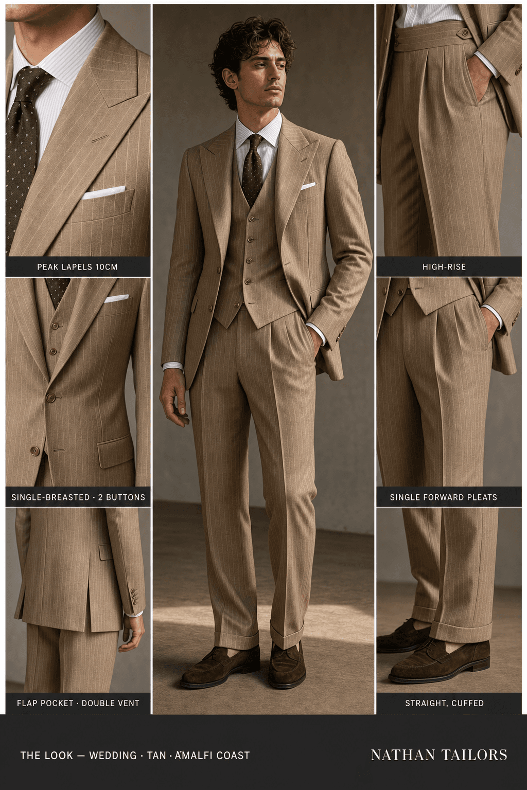tan pinstripe single-breasted online custom suit — designed at RemoteSuit, made to measure online