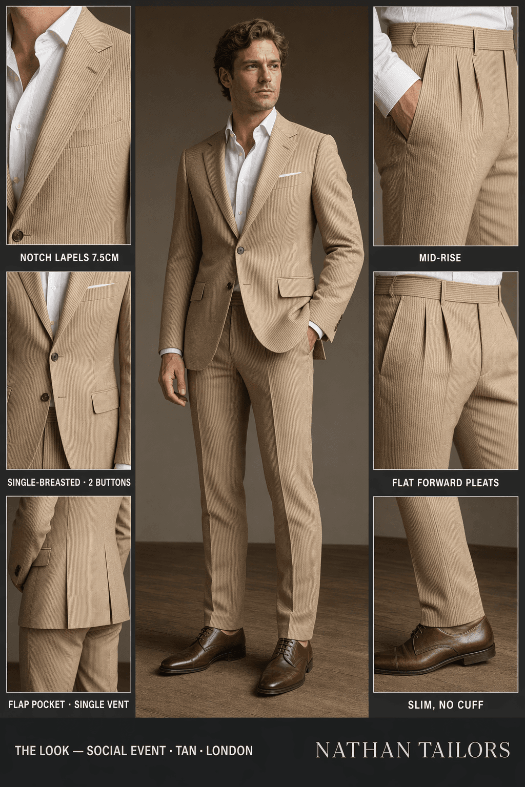 tan single-breasted online custom suit — designed at RemoteSuit, made to measure online