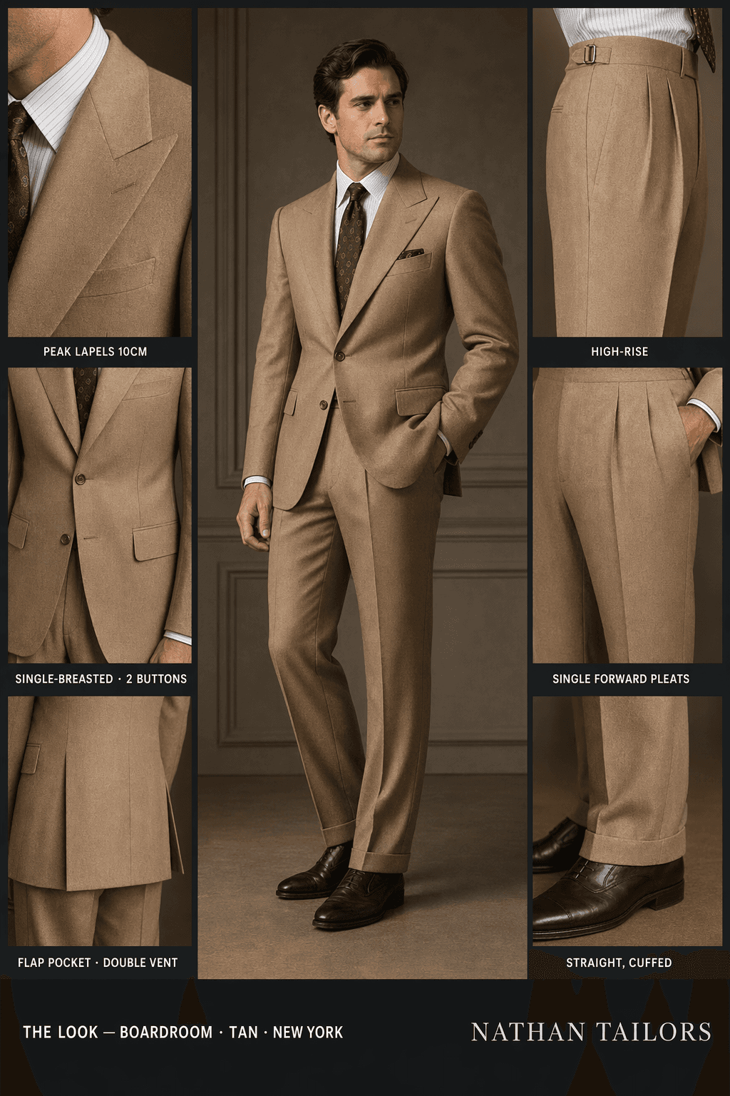 tan single-breasted online custom suit — designed at RemoteSuit, made to measure online
