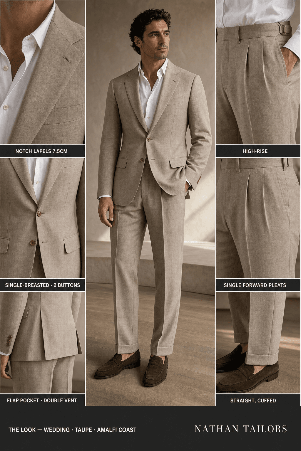 taupe single-breasted notch-lapel online custom suit — designed online at RemoteSuit. Made-to-measure online custom suit available from $149.