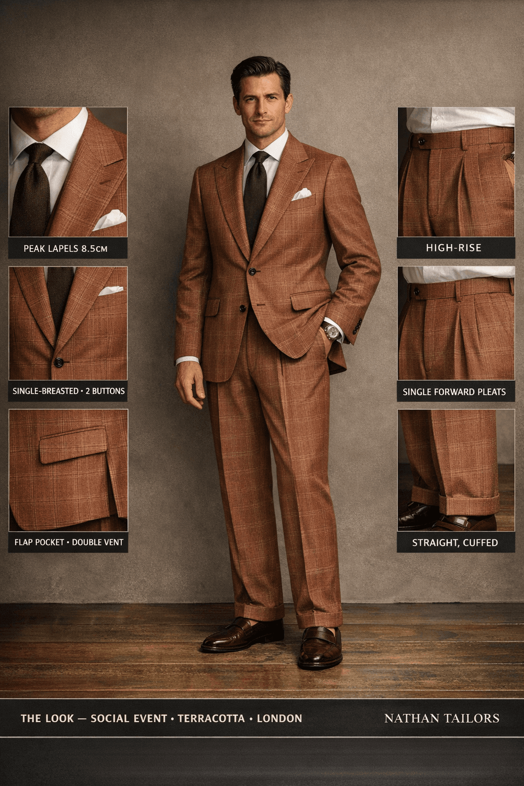 terracotta single-breasted online custom suit — designed at RemoteSuit, made to measure online