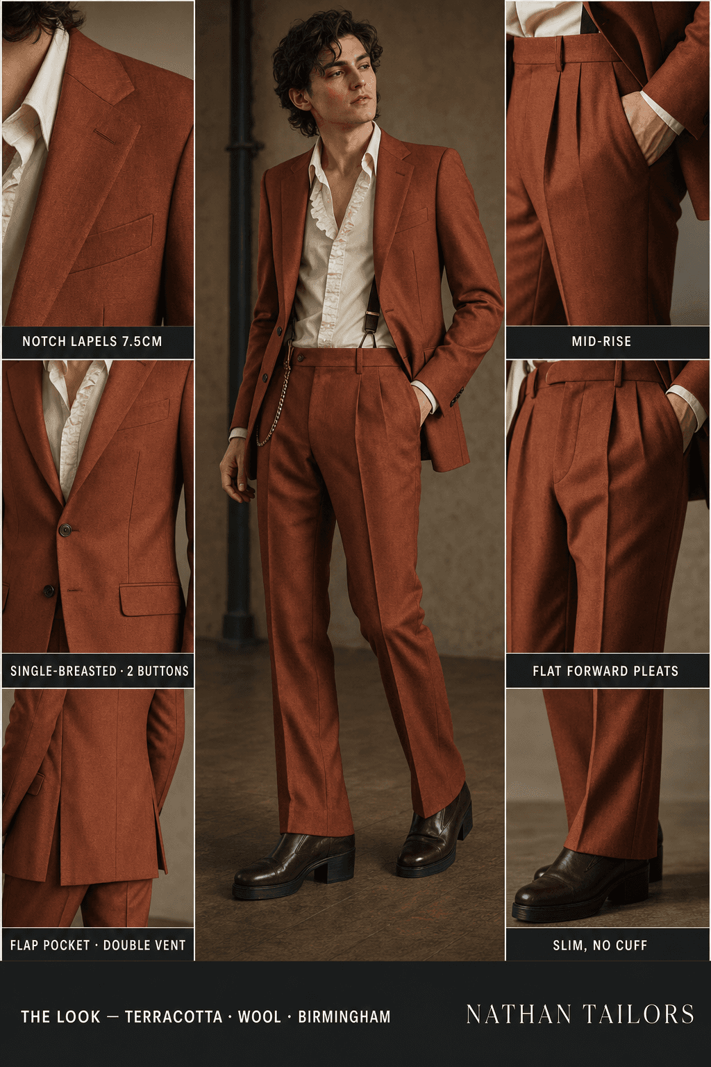 terracotta single-breasted online custom suit — designed at RemoteSuit, made to measure online