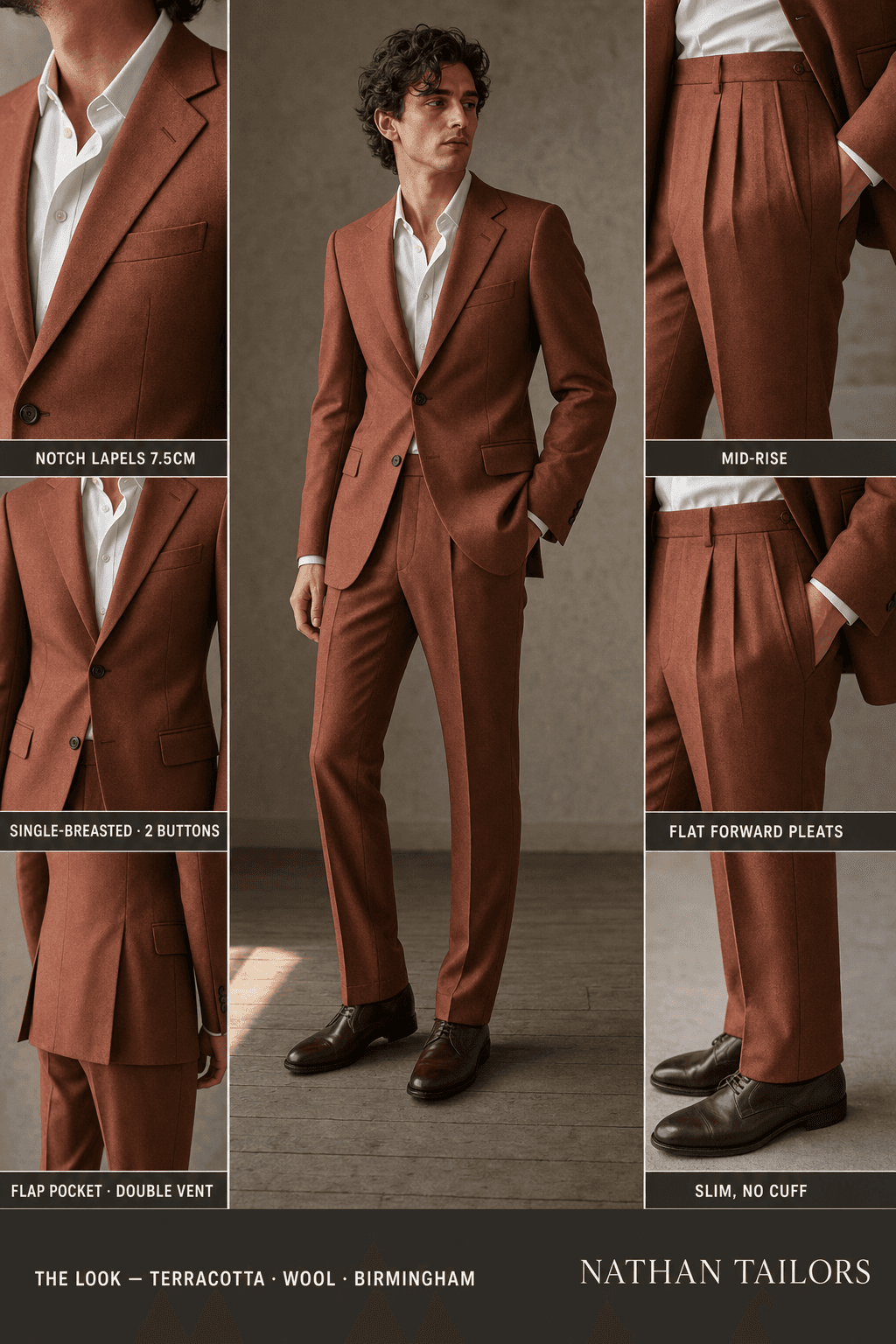 terracotta single-breasted online custom suit — designed at RemoteSuit, made to measure online