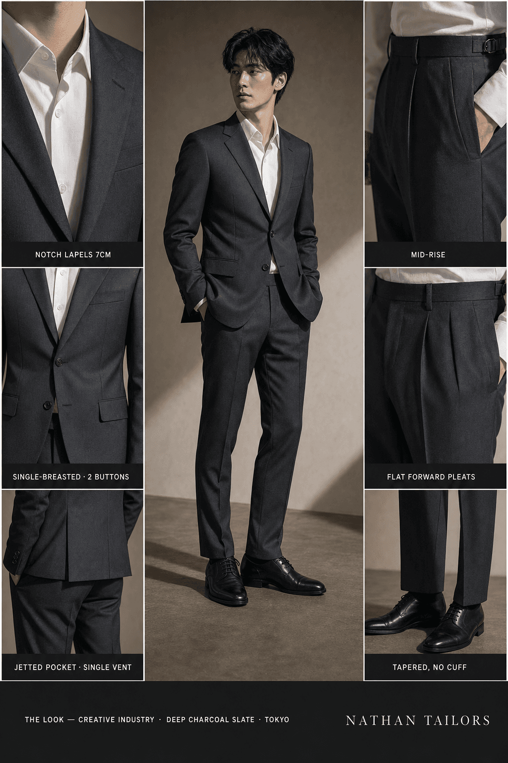 deep charcoal slate single-breasted notch-lapel online custom suit — designed online at RemoteSuit. Made-to-measure online custom suit available from $149.