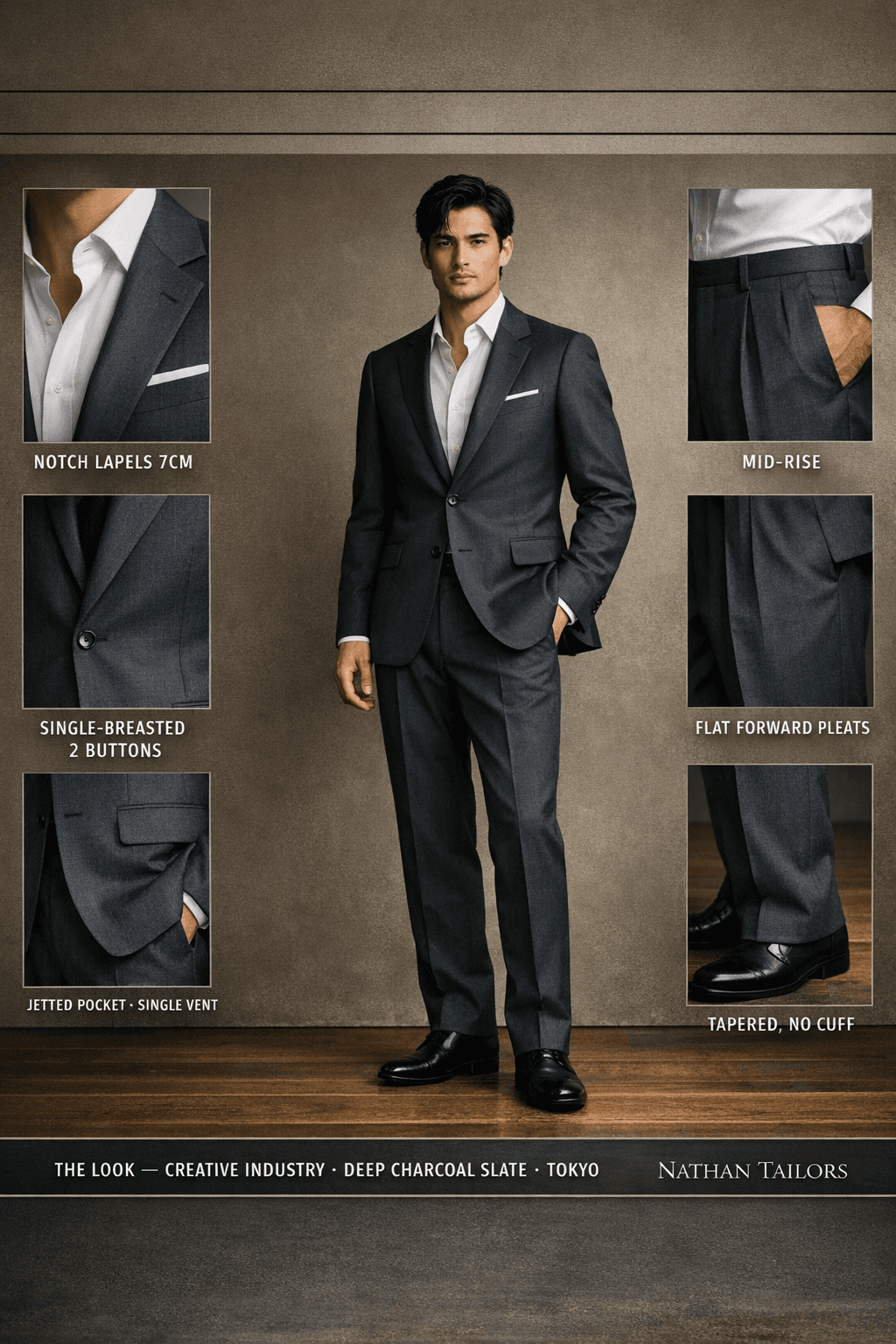 deep charcoal slate single-breasted online custom suit — designed at RemoteSuit, made to measure online