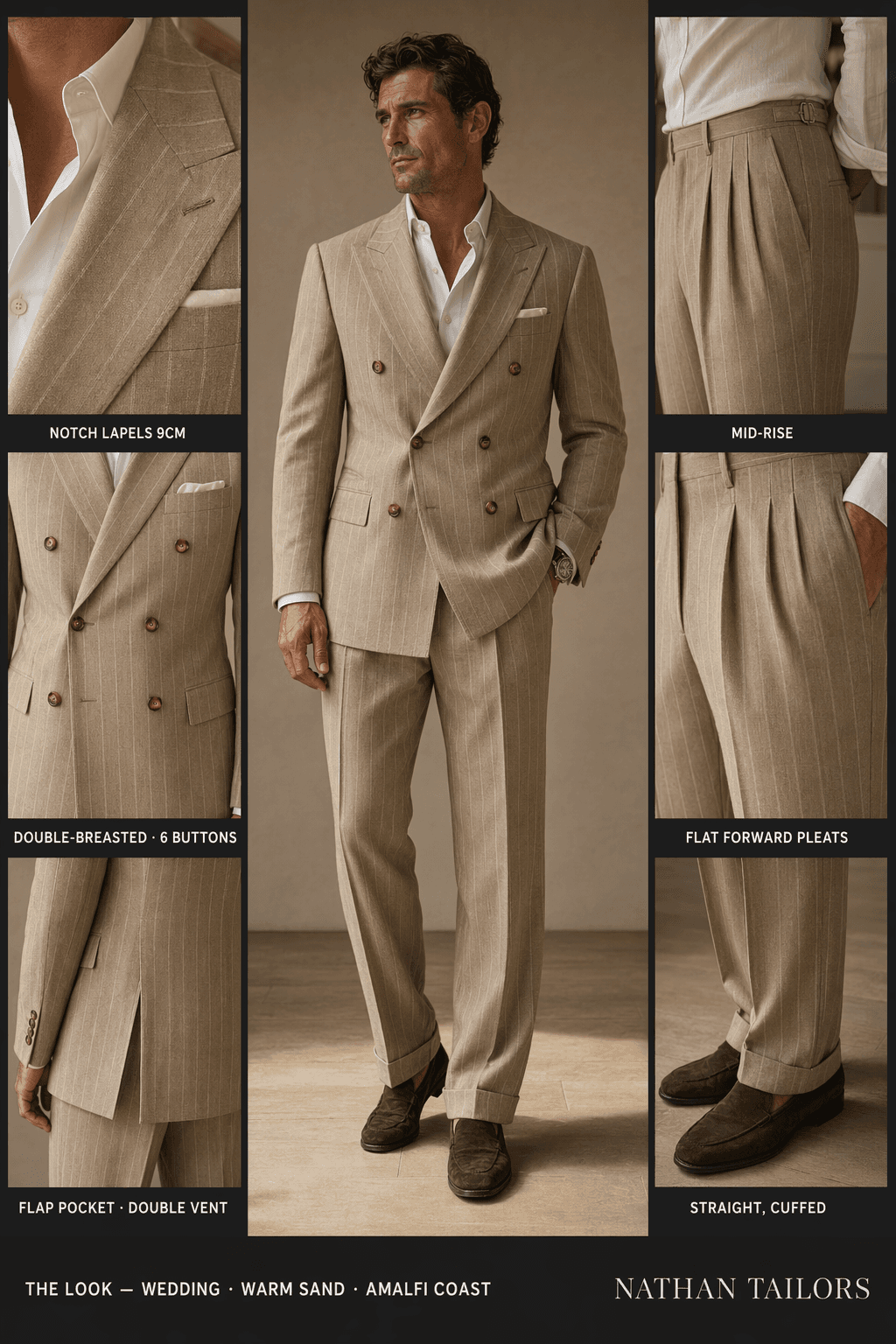 warm sand double-breasted online custom suit — designed at RemoteSuit, made to measure online