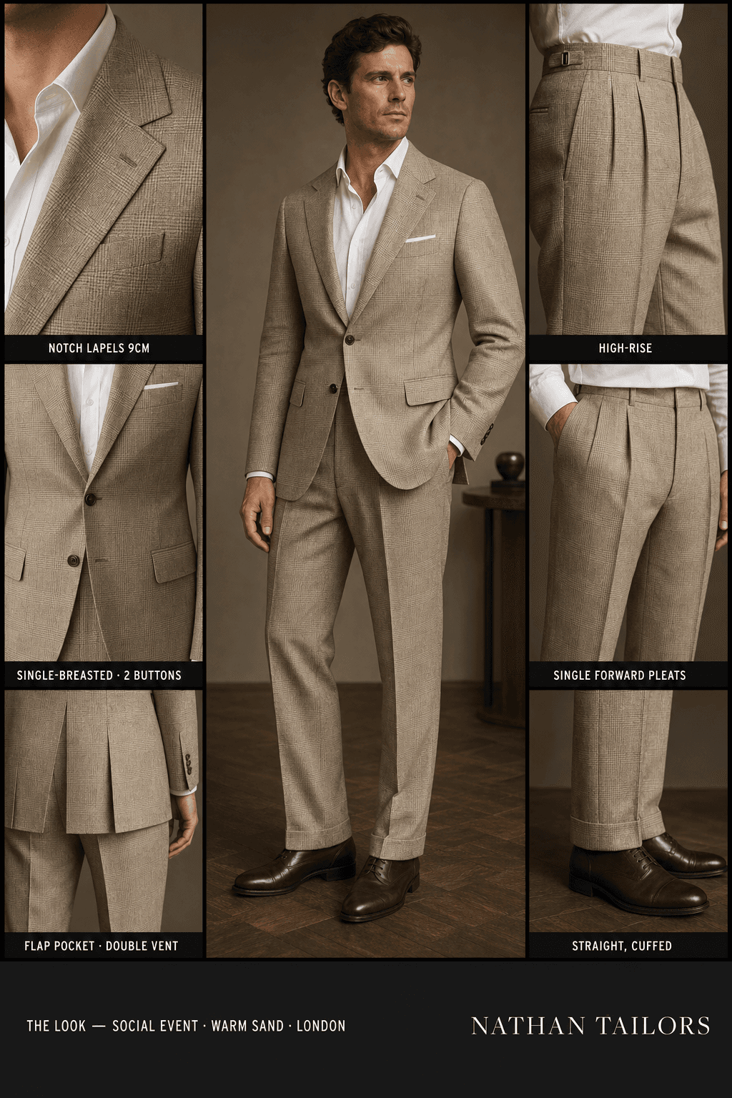 warm sand glen plaid single-breasted notch-lapel online custom suit — designed online at RemoteSuit. Made-to-measure online custom suit available from $129.