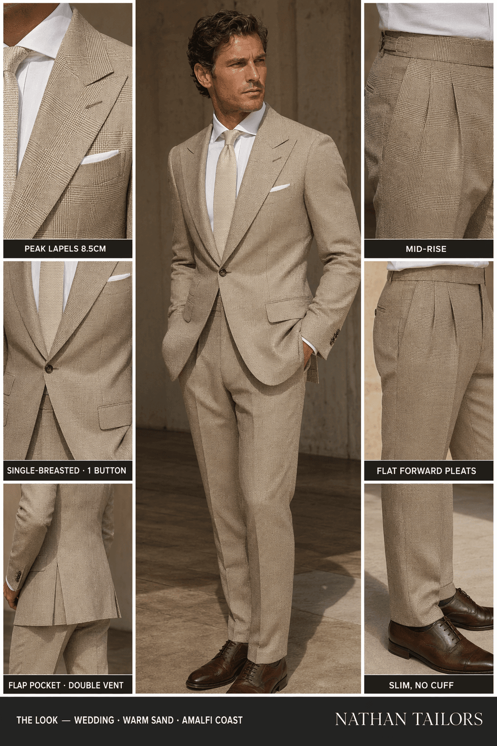 warm sand single-breasted online custom suit — designed at RemoteSuit, made to measure online