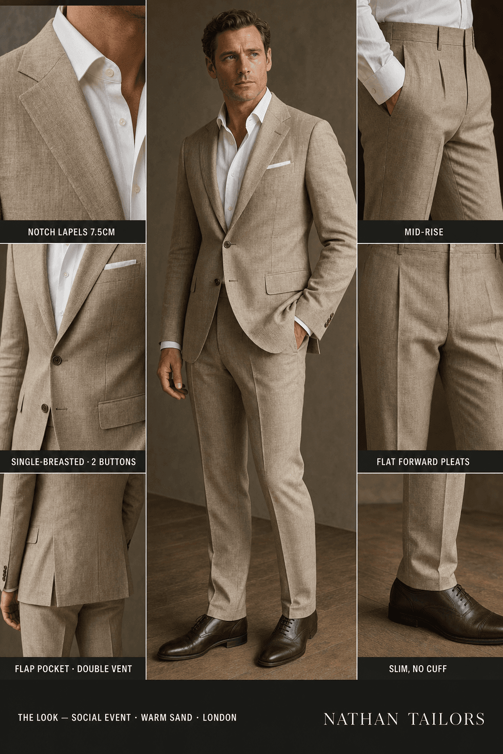 warm sand single-breasted online custom suit — designed at RemoteSuit, made to measure online