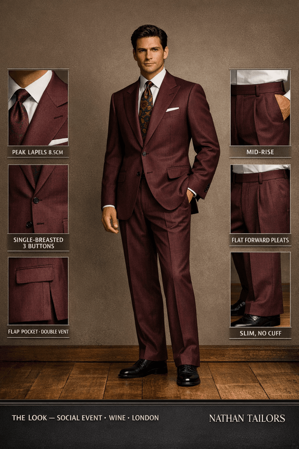 wine single-breasted online custom suit — designed at RemoteSuit, made to measure online